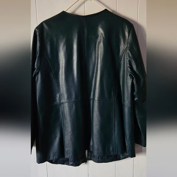 Dark Teal Genuine Leather Jacket Maggie Barnes - Picture 6 of 7